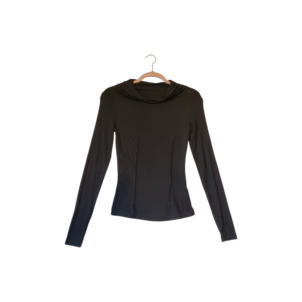 New‎ Commense Black Soft Jersey Knit Top Outside Seams Detail Size Small NWT